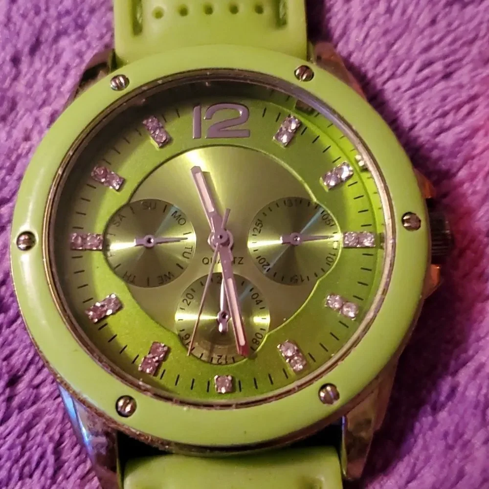 3 Matching Watches Green Pink Orange Accutime JCR1017C‎ JCR1017B JCR1017E